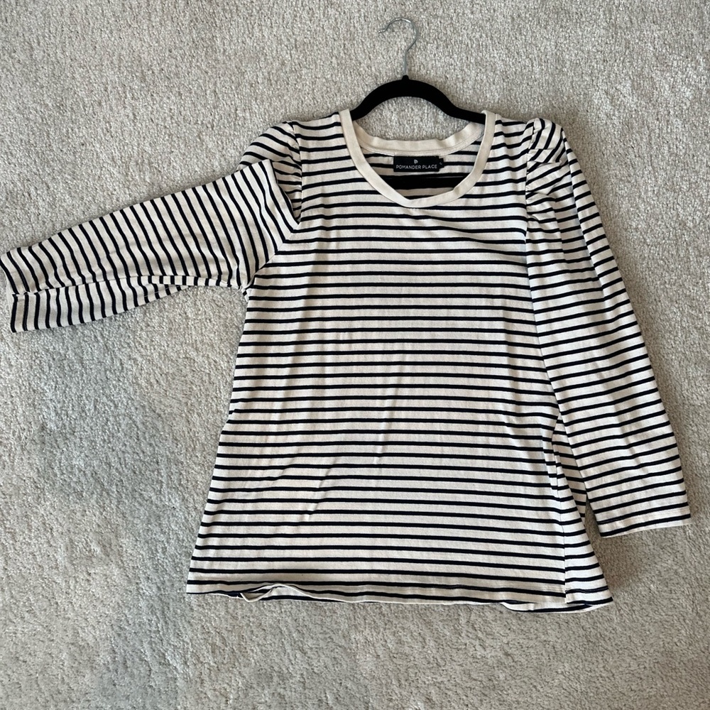 Pomander Place - Navy Striped Vesty Long Sleeve Crewneck